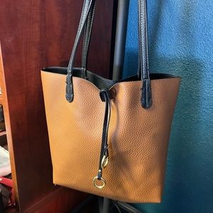 Reversible tan n black ladies shoulder handbag size 14x10x4  soft material